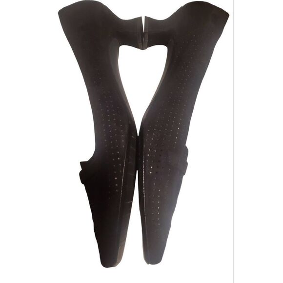 Stuart Weitzman Black Suede Perforated  Square Toe Kitten Heel Pumps Loafer With - Picture 5 of 5